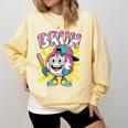 Drip Baseball Boy Youth Kid Ice Cream Dripping Baseball Bruh Comfort Colors Sweatshirt Blue Spruce