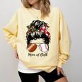 Football Mom Baseball Mom Of Both Messy Bun Mother's Day Comfort Colors Sweatshirt Blue Spruce
