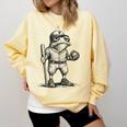Frog Basketbal Men Women Grumpy Frog Playing Baseball Comfort Colors Sweatshirt Blue Spruce
