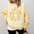 Groovy Retro Floral Happy Smiling Face Baseball Mom Comfort Colors Sweatshirt Blue Spruce Groovy Retro Floral Happy Smiling Face Baseball Mom Comfort Colors Sweatshirt Blue Spruce