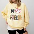 My Heart Is On That Field Mother's Day Baseball Mom Women Comfort Colors Sweatshirt Blue Spruce