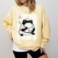 Japanese Grumpy Frog Baseball Player Baseball Comfort Colors Sweatshirt Blue Spruce