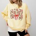 Leopard Checkered Game Day Baseball Coquette Bow Women Girls Comfort Colors Sweatshirt Blue Spruce Leopard Checkered Game Day Baseball Coquette Bow Women Girls Comfort Colors Sweatshirt Blue Spruce