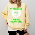 Messy Bun Baseball Mom My Stepchild Works From Home Comfort Colors Sweatshirt Blue Spruce