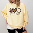 Peace Love Baseball Mom Leopard Print Cheetah Pattern Comfort Colors Sweatshirt Blue Spruce