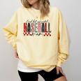 Retro Checkered Tired But Caffeinated Baseball Mom Leopard Comfort Colors Sweatshirt Blue Spruce