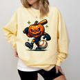 Spooky Halloween Scary Pumpkin Baseball Player Witchy Vibes Comfort Colors Sweatshirt Blue Spruce
