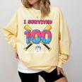 I Survived 100 Days Of School Baseball Cream Drip Boys Comfort Colors Sweatshirt Blue Spruce