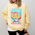 I Survived 100 Days Of School Baseball Drip Students Teacher Comfort Colors Sweatshirt Blue Spruce