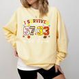 I Survived 6733 Days Of 1st Grade Baseball Football 100 Day Comfort Colors Sweatshirt Blue Spruce I Survived 6733 Days Of 1st Grade Baseball Football 100 Day Comfort Colors Sweatshirt Blue Spruce