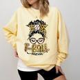 T Ball Mom Messy Bun Leopard Baseball Mom Leopard Comfort Colors Sweatshirt Blue Spruce
