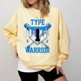 T1D Warrior Baseball Drip Diabetes Awareness Blue Ribbon Comfort Colors Sweatshirt Blue Spruce