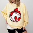Womens Custom Baseball Mom Number 12 Heart For Mom Mommy Premium Comfort Colors Sweatshirt Blue Spruce