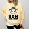 Yes This Is My Son Out There Baseball Mom Comfort Colors Sweatshirt Blue Spruce