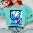Baseball Drip Ice Cream Blue Glow Melt Ball Graphic Comfort Colors Sweatshirt Butter