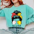 Baseball Mom Softball Mom Of Both Messy Bun Mother's Day Comfort Colors Sweatshirt Butter Baseball Mom Softball Mom Of Both Messy Bun Mother's Day Comfort Colors Sweatshirt Butter