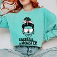 Baseball Momster Messy Bun Skull Mom For Women Halloween Comfort Colors Sweatshirt Butter