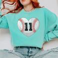 Baseball Number 11 Distressed Heart For Baseball Moms Comfort Colors Sweatshirt Butter