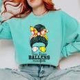 Busy Raising Ballers Softball Messy Bun Baseball Mom Comfort Colors Sweatshirt Butter Busy Raising Ballers Softball Messy Bun Baseball Mom Comfort Colors Sweatshirt Butter