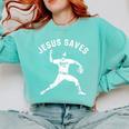 Christian Jesus Saves Baseball Pitcher Heaven 01 Sports Comfort Colors Sweatshirt Butter