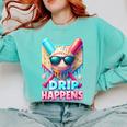 Drip Happens Baseball Ice Cream Bat And Ball With Sunglasses Comfort Colors Sweatshirt Butter