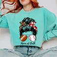 Football Mom Baseball Mom Of Both Messy Bun Mother's Day Comfort Colors Sweatshirt Butter
