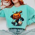 Spooky Halloween Scary Pumpkin Baseball Player Witchy Vibes Comfort Colors Sweatshirt Butter