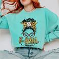T Ball Mom Messy Bun Leopard Baseball Mom Leopard Comfort Colors Sweatshirt Butter