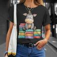 Adorable Donkey With Heart Sitting On Colorful Book Stack T-Shirt Gifts for Her