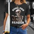 Bonafide Reader Cute Skeleton Reading a Book Lover Bookish T-Shirt Gifts for Her