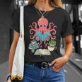 Bookish Octopus Reading Books And Coffee Literary Lover Art T-Shirt Gifts for Her