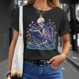 Bookish Skeleton Reading In Wildflowers Book Lover Bookworm T-Shirt Gifts for Her