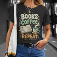 Books Coffee Repeat Book Lover Reader Bookworm T-Shirt Gifts for Her