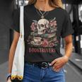 Booktrovert Skull Books Tea Flower Gothic Bookworm Bookish T-Shirt Gifts for Her