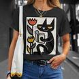 Cat Reading Book Folk Art Cozy Illustration T-Shirt Gifts for Her