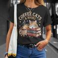 Cozy Reading Cat Coffee And Books Lover Artwork T-Shirt Gifts for Her