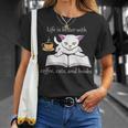 Cute Cat Book Reading Coffee T-Shirt Gifts for Her