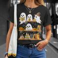 Cute Halloween Ghost Bookshelf Cat Book Lover T-Shirt Gifts for Her Cute Halloween Ghost Bookshelf Cat Book Lover T-Shirt Gifts for Her