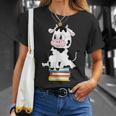 Cute Kawaii Cow Book Reading Bookworm Boys Girls Kids T-Shirt Gifts for Her