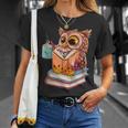 Cute Owl Reading Book And Drinking Tea Reading Rat Bookworm T-Shirt Gifts for Her