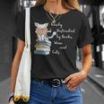 Easily Distracted By Books Wine And Cats Lover T-Shirt Gifts for Her