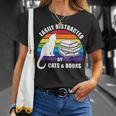 Easily Distracted By Cats And Books – Retro Sunset Rainbow T-Shirt Gifts for Her
