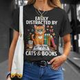Easily Distracted By Cats And Books Book Lover Cat T-Shirt Gifts for Her