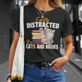 Easily Distracted By Cats And Books Bookworm Pet Lover T-Shirt Gifts for Her