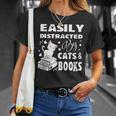 Easily Distracted By Cats And Books Books Cat Book Lover T-Shirt Gifts for Her