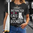Easily Distracted By Cats And Books Cat Lover T-Shirt Gifts for Her