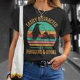 Easily Distracted By Penguins & Books Retro T-Shirt Gifts for Her