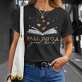 FALL INTO A GOOD BOOK Reader Autumn Reading Meme ON BACK T-Shirt Gifts for Her
