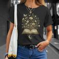 Fantasy Book Flowers Celestial Garden Stars Moon Reading T-Shirt Gifts for Her