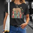 Floral Sloth Sleeping On Books T-Shirt Gifts for Her